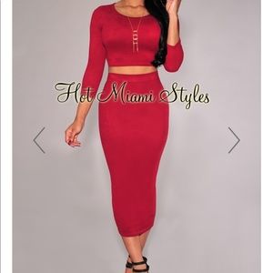 Hot Miami Styles Wine Faux Suede Two Piece Set